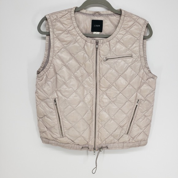 J. Crew Jackets & Blazers - J Crew Quilted Puffer Vest Women Medium Beige Down Fill Zip Pockets Lightweight